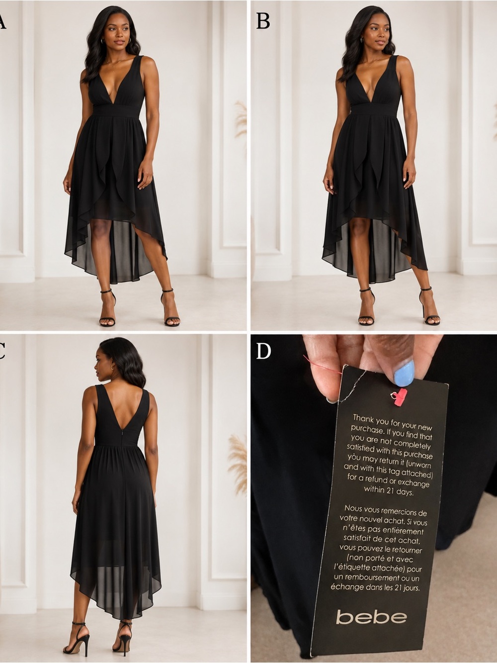 bebe Black Sleeveless V-Back Chiffon Mini Dress - Picture 5 of 5